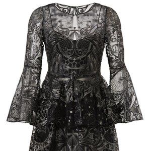 NWT: Marchesa Notte Gunmetal Embroidered Dress